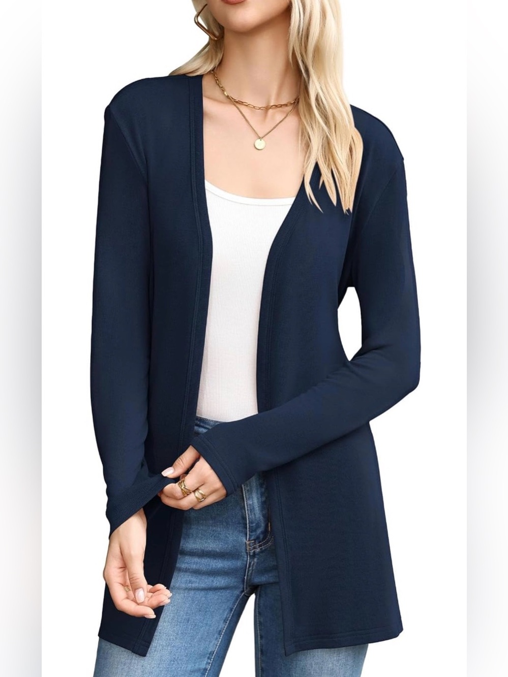 Women's Navy Open-Front Lightweight Cardigan Sweater